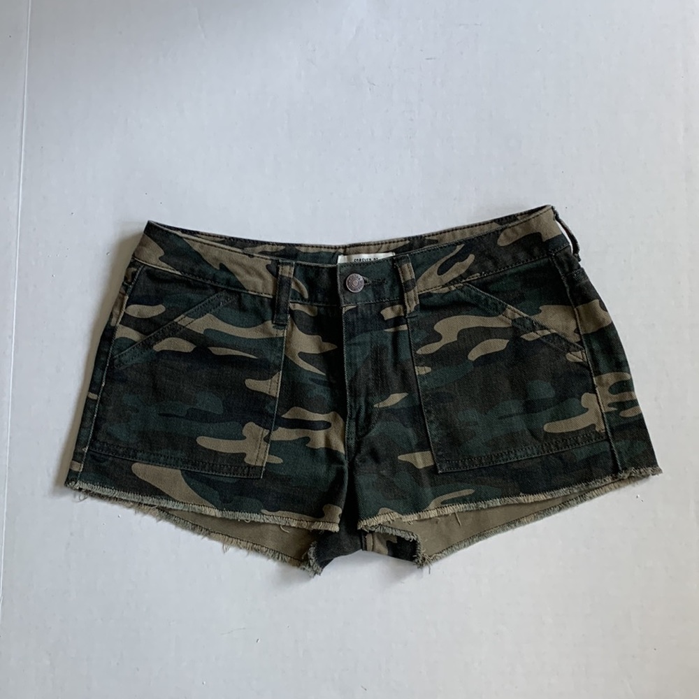 Forever 21 Camo Jean Shorts Khaki Tan Green 27 - Picture 12 of 13